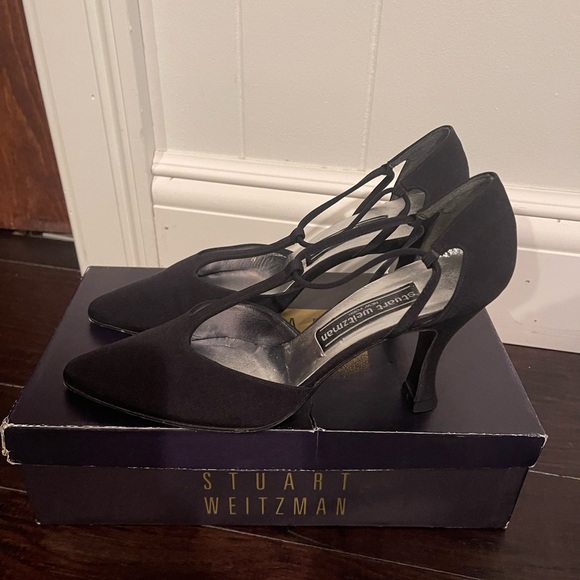 Stuart Weitzman black peau de soie heels 7 1/2 B - Picture 4 of 6